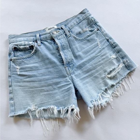AGOLDE Vintage Style Cut Off Denim Shorts Button Fly 100% Cotton Light Wash 26 - Picture 1 of 5